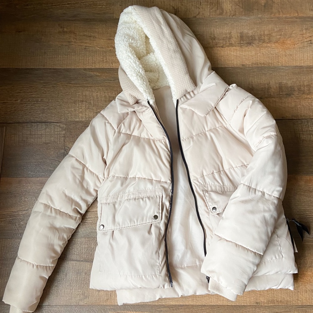 Cream Cropped Puffer Jacket